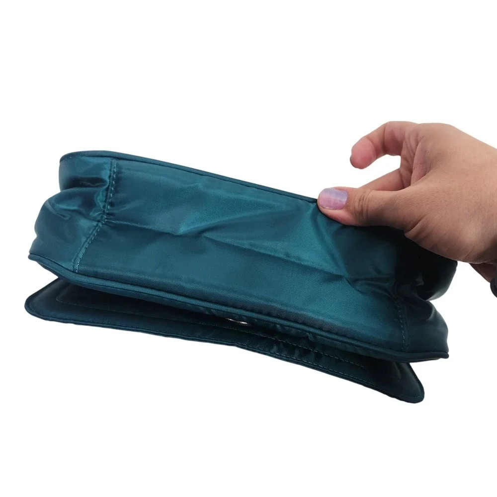 LUG Allegro Clutch Bag Womens Small Teal Green Quilted Turn Lock Purse